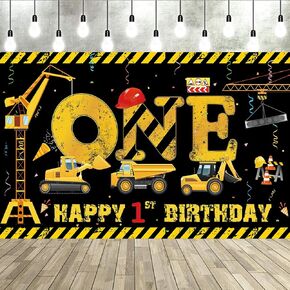 Construction Theme Banner 5th Birthday Party Photography Backdrop, Dump Truck Background Decorations, Yellow Black Excavator Crane Digger 5 Year Old Poster Sign in Kuwait