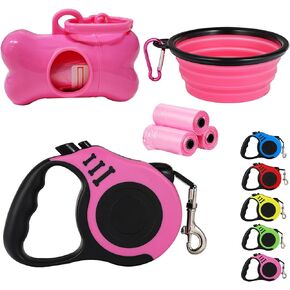 Retractable Dog Leash,Heavy Duty Dog Leash Retractable,Dog Walking Leash for Small Dog or Cat up to 26 lbs,360° Tangle-Free Strong Nylon Tape,Anti-Slip Handle,with Waste Bag Dispenser(16FT Red)
