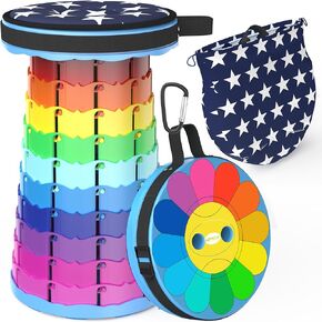 LOCYOP Collapsible Stool with Cushion,Telescoping Stool Yet More Sturdy Load Capacity 440Ib,Adjustable Stool,Camping Stool,Retractable Stool for Garden Hiking BBQ with Carry Bag&Carabiner