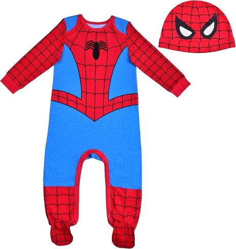 Marvel Spider-Man Baby Boys Footie Romper and Hat 2 Piece Set for Infants in Saudi Arabia