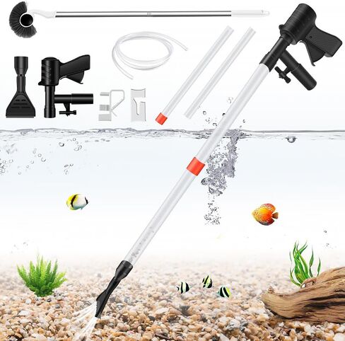 SVECKE Automatic Aquarium Gravel Cleaner, 6 in 1 Electric Fish Tank Cleaning Tools Gravel Vacuum for Aquarium,Portable Air Pump,Algea Scraper for Sand Washing Water Change & Filter & Circulation in Kuwait