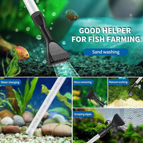 SVECKE Automatic Aquarium Gravel Cleaner, 6 in 1 Electric Fish Tank Cleaning Tools Gravel Vacuum for Aquarium,Portable Air Pump,Algea Scraper for Sand Washing Water Change & Filter & Circulation in Kuwait