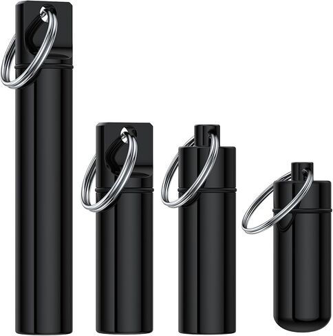 Keychain Pill Holder,(4 Pack) Small Pill Box,Portable Mini Travel Pill Container Metal Case Bottle with Keyring in Kuwait