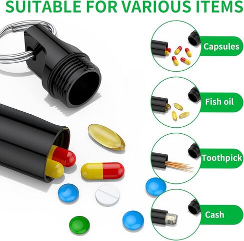 Keychain Pill Holder,(4 Pack) Small Pill Box,Portable Mini Travel Pill Container Metal Case Bottle with Keyring in Kuwait