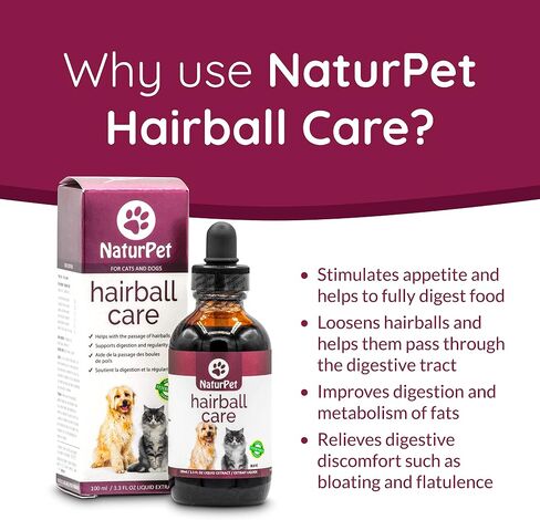 NaturPet Hairball Care | Natural Herbal Drops to Support Digestion, Hairballs, Gas, Bloating | Cats& Dogs | 100mL in Saudi Arabia