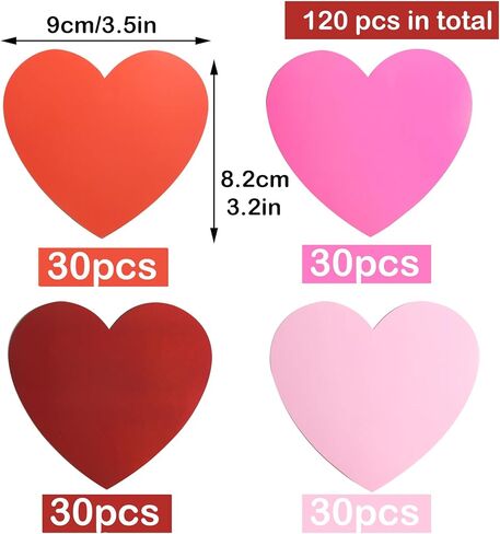 HADDIY Valentine’s Day Paper Hearts Cutous,120 Pcs Red Pink 3.5 inches Die Cuts Heart Shape Scrapbook Paper Cards for Love and Peace School Craft Projects,Bulletin Board Decor in Kuwait