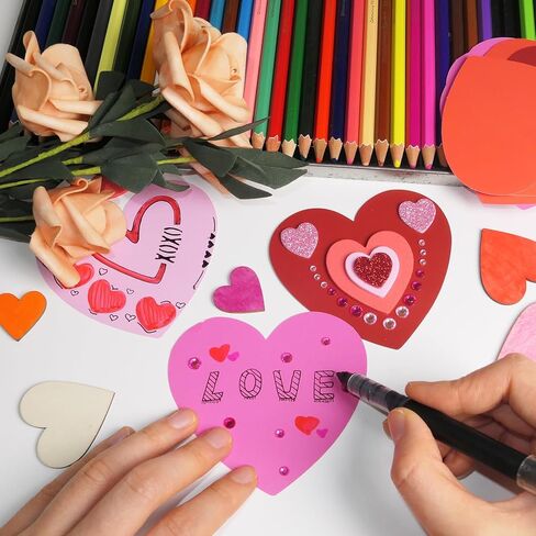 HADDIY Valentine’s Day Paper Hearts Cutous,120 Pcs Red Pink 3.5 inches Die Cuts Heart Shape Scrapbook Paper Cards for Love and Peace School Craft Projects,Bulletin Board Decor in Kuwait