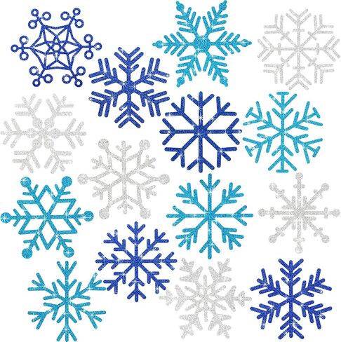 60 Pieces Snowflakes Cutouts Glitter Blue Silver Snowflake Cutouts Glitter Snowflake Cutouts Snowflakes Board Cutouts with Glue Point Dots for Christmas Winter Theme Party Decoration in Saudi Arabia