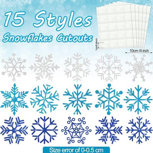 60 Pieces Snowflakes Cutouts Glitter Blue Silver Snowflake Cutouts Glitter Snowflake Cutouts Snowflakes Board Cutouts with Glue Point Dots for Christmas Winter Theme Party Decoration in Saudi Arabia