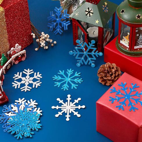 60 Pieces Snowflakes Cutouts Glitter Blue Silver Snowflake Cutouts Glitter Snowflake Cutouts Snowflakes Board Cutouts with Glue Point Dots for Christmas Winter Theme Party Decoration in Saudi Arabia