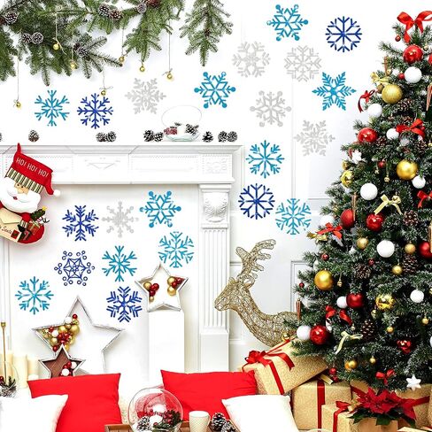 60 Pieces Snowflakes Cutouts Glitter Blue Silver Snowflake Cutouts Glitter Snowflake Cutouts Snowflakes Board Cutouts with Glue Point Dots for Christmas Winter Theme Party Decoration in Saudi Arabia