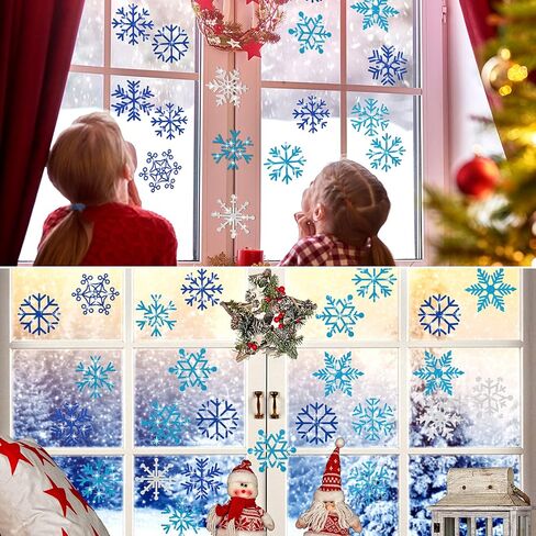 60 Pieces Snowflakes Cutouts Glitter Blue Silver Snowflake Cutouts Glitter Snowflake Cutouts Snowflakes Board Cutouts with Glue Point Dots for Christmas Winter Theme Party Decoration in Saudi Arabia