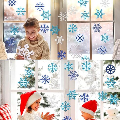 60 Pieces Snowflakes Cutouts Glitter Blue Silver Snowflake Cutouts Glitter Snowflake Cutouts Snowflakes Board Cutouts with Glue Point Dots for Christmas Winter Theme Party Decoration in Saudi Arabia