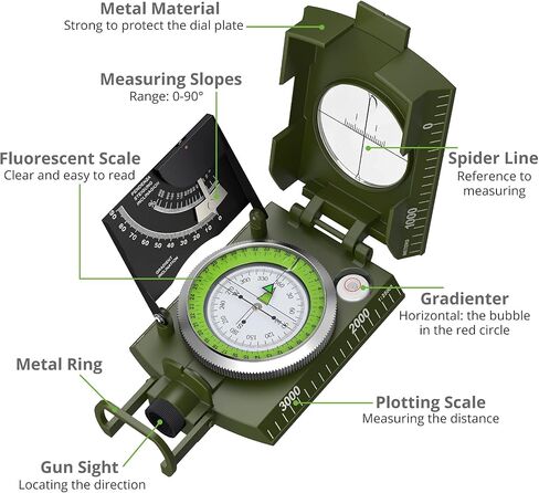 Proster Lensatic Sighting Compass IP65 Waterproof with Clinometer Bag in Saudi Arabia