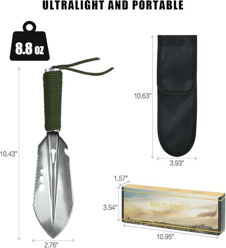 Portable Trowel Backpacking Camping Hiking Shovel Ultralight Multitool Carbon Steel Garden Trowels Hand Camp Tool for Gardening, Outdoor Gear, Survival with Paracord and Storage Bag in Kuwait
