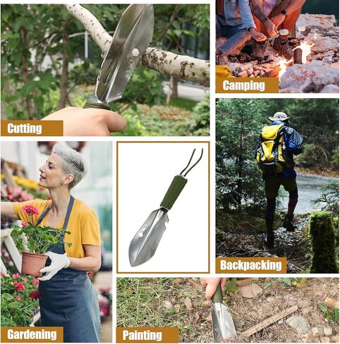 Portable Trowel Backpacking Camping Hiking Shovel Ultralight Multitool Carbon Steel Garden Trowels Hand Camp Tool for Gardening, Outdoor Gear, Survival with Paracord and Storage Bag in Kuwait