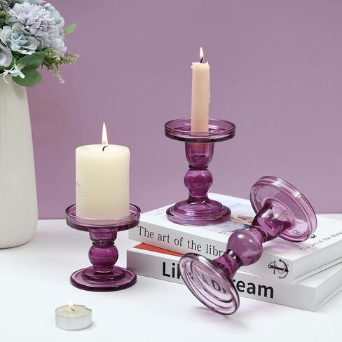 GMWD 3 قطع زجاج شمعة حامل مجموعة واضحة، الأزرق الشمعدانات حامل عمود تفتق الشموع Tealight الوقوف لقطع الزفاف المركزية ديكورات المنزل طاولة الطعام in Kuwait