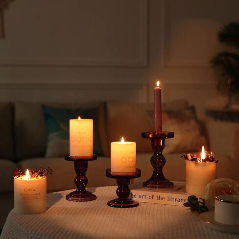 GMWD 3 قطع زجاج شمعة حامل مجموعة واضحة، الأزرق الشمعدانات حامل عمود تفتق الشموع Tealight الوقوف لقطع الزفاف المركزية ديكورات المنزل طاولة الطعام in Kuwait