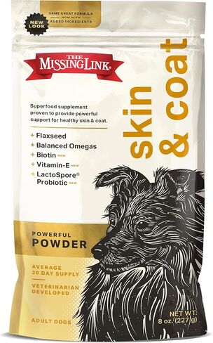 The Missing Link Skin & Coat Probiotics Superfood Supplement Powder for Dogs - Omegas 3 & 6, Fiber, Vitamin-E, Biotin - Supports Healthy Skin & Glossy Coat, Promotes Hair Growth - 1lb in Kuwait