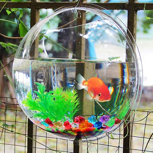Mipcase Air Plants Fish Aquarium Fish Tank, Wall Mounted Fish Bowl Hanging Aquarium Fish Tank Vase Transparent Small Fish Tank for Home Office Room Decor (15cm Diameter) Betta Fish Tank Glass Vase in Saudi Arabia