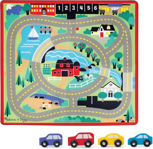 Melissa & Doug Round the Town Road Rug and Car Activity Play Set With 4 Wooden Cars (39 x 36 inches) in Saudi Arabia