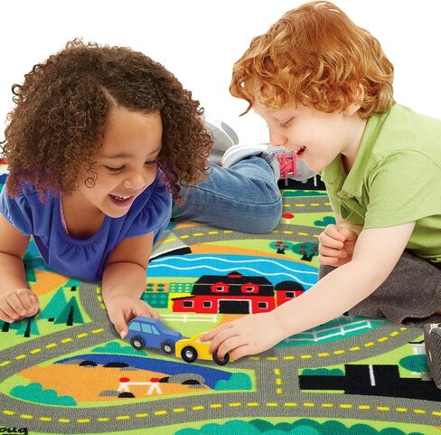 Melissa & Doug Round the Town Road Rug and Car Activity Play Set With 4 Wooden Cars (39 x 36 inches) in Saudi Arabia