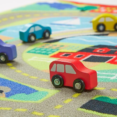 Melissa & Doug Round the Town Road Rug and Car Activity Play Set With 4 Wooden Cars (39 x 36 inches) in Saudi Arabia