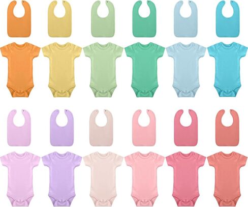 Hillban 24 Pcs Unisex Cotton Short Sleeve Bodysuits Baby Bibs Set for Baby Shower in Saudi Arabia