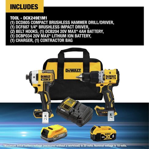 DEWALT 20V MAX XR Cordless Hammer Drill Driver and Impact Drive Combo Kit, Batteries and Charger Included (DCK249E1M1) in Saudi Arabia