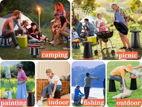 مقعد تلسكوبي محمول قابل للطي، مقعد للتخييم، مقعد قوي بسعة تحميل 400 رطل، مقعد قابل للطي، مقعد قابل للسحب للتخييم في الهواء الطلق، صيد السمك، المشي لمسافات طويلة، السفر، البستنة (أسود) in Kuwait