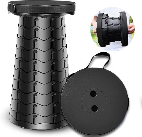 مقعد تلسكوبي محمول قابل للطي، مقعد للتخييم، مقعد قوي بسعة تحميل 400 رطل، مقعد قابل للطي، مقعد قابل للسحب للتخييم في الهواء الطلق، صيد السمك، المشي لمسافات طويلة، السفر، البستنة (أسود) in Kuwait