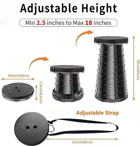 مقعد تلسكوبي محمول قابل للطي، مقعد للتخييم، مقعد قوي بسعة تحميل 400 رطل، مقعد قابل للطي، مقعد قابل للسحب للتخييم في الهواء الطلق، صيد السمك، المشي لمسافات طويلة، السفر، البستنة (أسود) in Kuwait