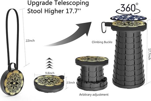 Upgraded Telescoping Collapsible Stool with Cushion, Folding Stool with Printing Portable Retractable Foldable Seat Max Load 600lbs for Adults Camping Fishing Outdoor in Kuwait