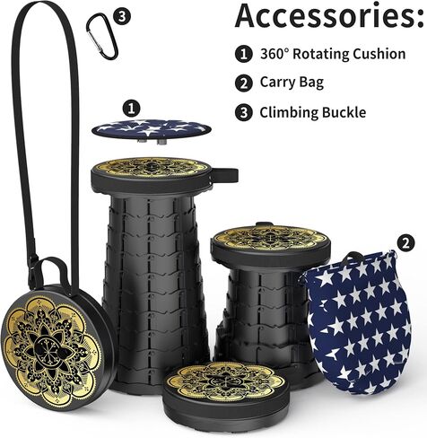 Upgraded Telescoping Collapsible Stool with Cushion, Folding Stool with Printing Portable Retractable Foldable Seat Max Load 600lbs for Adults Camping Fishing Outdoor in Kuwait