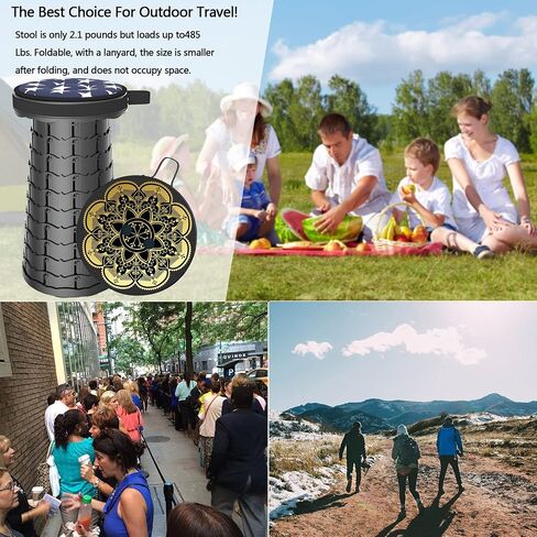Upgraded Telescoping Collapsible Stool with Cushion, Folding Stool with Printing Portable Retractable Foldable Seat Max Load 600lbs for Adults Camping Fishing Outdoor in Kuwait