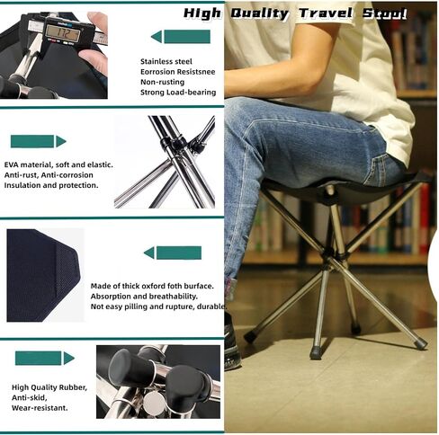 Ultra-Lightweight Stainless Steel Folding Camping Stool – Compact Portable Stool Folds to Umbrella Size (2″×2″×11.8″), Supports 275 lbs, for Hiking Fishing Picnic Garden Travel Outdoor Events in Kuwait
