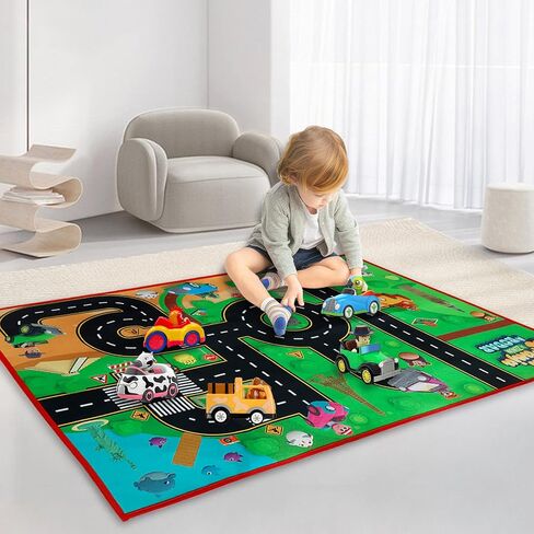 سجادة La Granja De Zenon للأطفال، سجادة لعب، سجادة خريطة السيارة، سجادة لعب حركة المرور، سجادة الطريق للأطفال، La Vaca Lola Bartolito، هدية تعليمية للأطفال الصغار، غرفة نوم الأطفال، غرفة اللعب، لعبة Lorito Pepe Zenon in Kuwait
