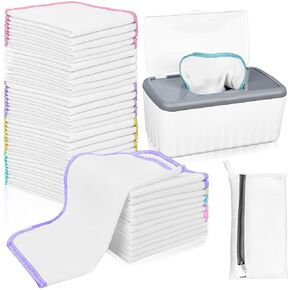 100 Pack Flannel Cloth Baby Wipes with Dispenser Reusable Skin-Friendly Baby Wipes Washable Natural Soft and Sturdy Cloth Wipes Hand Washcloth with Box for Cloth Diapers 8x8 Inch