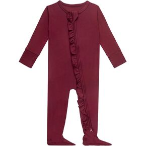 GUISBY Baby Ruffle Footed Sleeper, Rayon of Bamboo, Assorted, NB-24M | Rayon of bamboo softness, ruffle footed sleeper, 2-way zipper, fold-over mittens, sleep & coming-home outfit in Kuwait