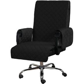 H.VERSAILTEX Large Office Chair Cover Water Resistant Chair Covers with Arms Computer Desk Chair Covers with Non Slip Buckle High Back Universal Executive Boss Chair Covers Washable, Brown/Beige