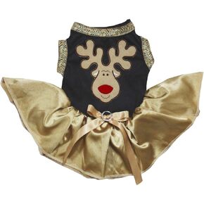 فستان Petitebella Reindeer Face Puppy Dog (أحمر/منقط، متوسط)