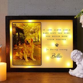 WOODEXPE Pet Memorial Gift LED Shadow Box with Picture Frame Memorial Gift for Loss of Dog or Cat (Black)