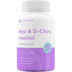 Naturamone Myo-Inositol & D-Chiro Inositol Blend with 100% of Daily Folate - 40:1 Physiological Ratio - Polycystic Ovary Syndrome (PCOS), Hormonal Balance and Ovarian Support 120 Capsules in Kuwait