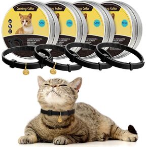 4 Pcs Calming Cats Collar Adjustable Cat Calm Collar Lavender Scent Relaxing Cat Collar with 2 Pendant for Puppies Cats Reduce Stress Aggression Anxious, up to 15 Inches (Black)