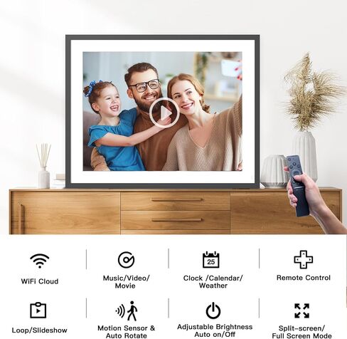 17-Inch Digital Picture Frame 32GB, Dual WiFi Full Function Digital Photo Frame, Auto Rotate, Wall Mounted Digital Frame, Unlimited Cloud Storage, Sharing Photos and Videos via App or Email Instantly in Kuwait