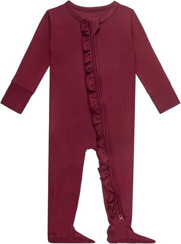 GUISBY Baby Ruffle Footed Sleeper, Rayon of Bamboo, Assorted, NB-24M | Rayon of bamboo softness, ruffle footed sleeper, 2-way zipper, fold-over mittens, sleep & coming-home outfit in Saudi Arabia