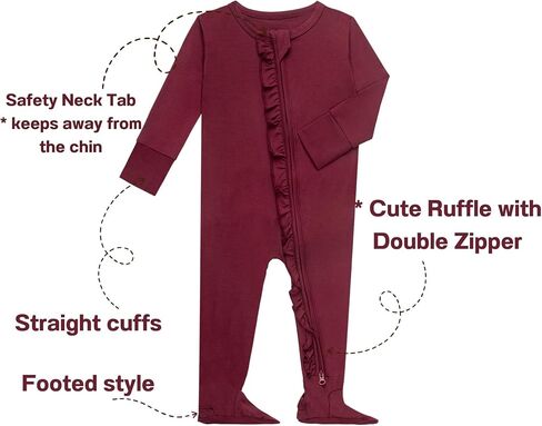 GUISBY Baby Ruffle Footed Sleeper, Rayon of Bamboo, Assorted, NB-24M | Rayon of bamboo softness, ruffle footed sleeper, 2-way zipper, fold-over mittens, sleep & coming-home outfit in Saudi Arabia