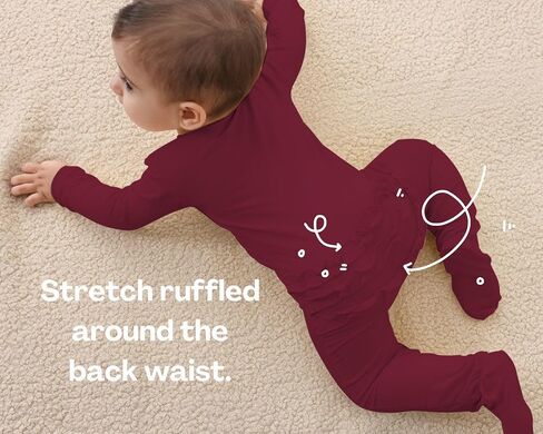 GUISBY Baby Ruffle Footed Sleeper, Rayon of Bamboo, Assorted, NB-24M | Rayon of bamboo softness, ruffle footed sleeper, 2-way zipper, fold-over mittens, sleep & coming-home outfit in Saudi Arabia