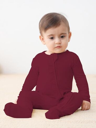GUISBY Baby Ruffle Footed Sleeper, Rayon of Bamboo, Assorted, NB-24M | Rayon of bamboo softness, ruffle footed sleeper, 2-way zipper, fold-over mittens, sleep & coming-home outfit in Saudi Arabia
