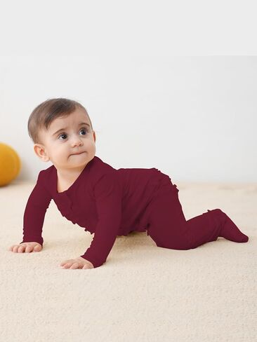 GUISBY Baby Ruffle Footed Sleeper, Rayon of Bamboo, Assorted, NB-24M | Rayon of bamboo softness, ruffle footed sleeper, 2-way zipper, fold-over mittens, sleep & coming-home outfit in Saudi Arabia